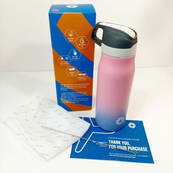 NIB FJSports 25oz Insulated Stainless Steel Sports Water Bottles (Pink & Purple) - Picture 3 of 11